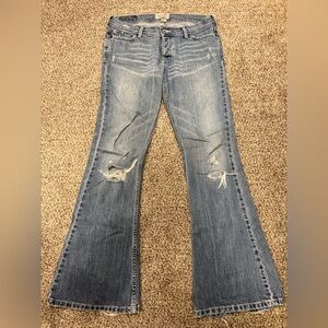 Hollister Blue Low Rise Flare Wide Leg Jeans Distressed